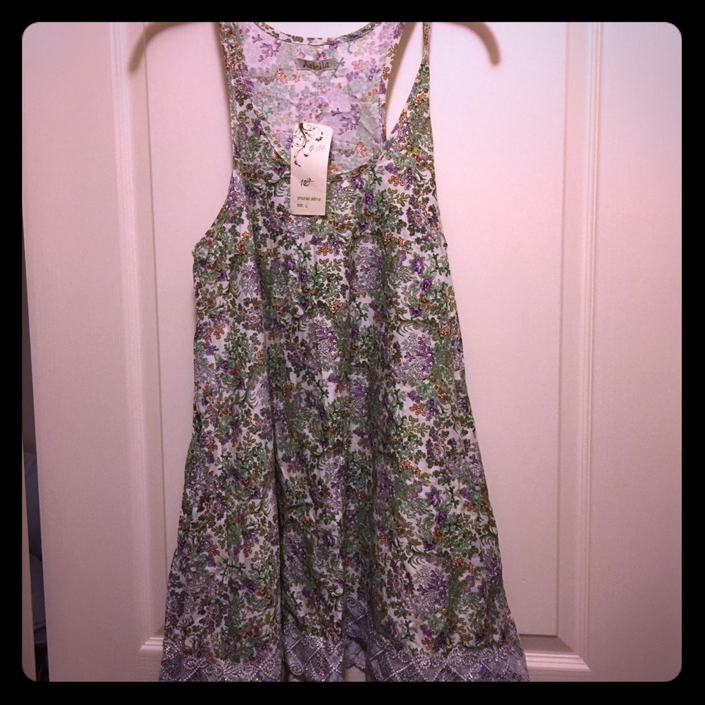Floral Sleeveless Top w Sequined Border